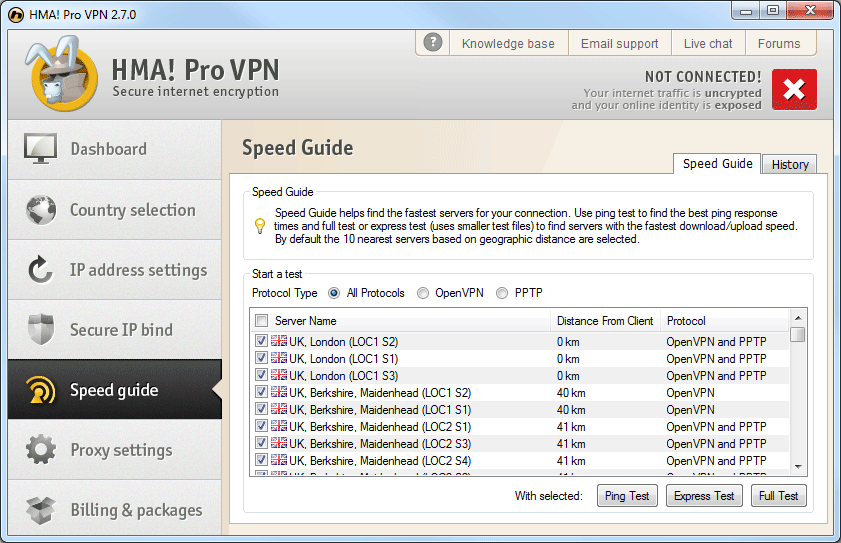 HideMyass for Windows Speed Test