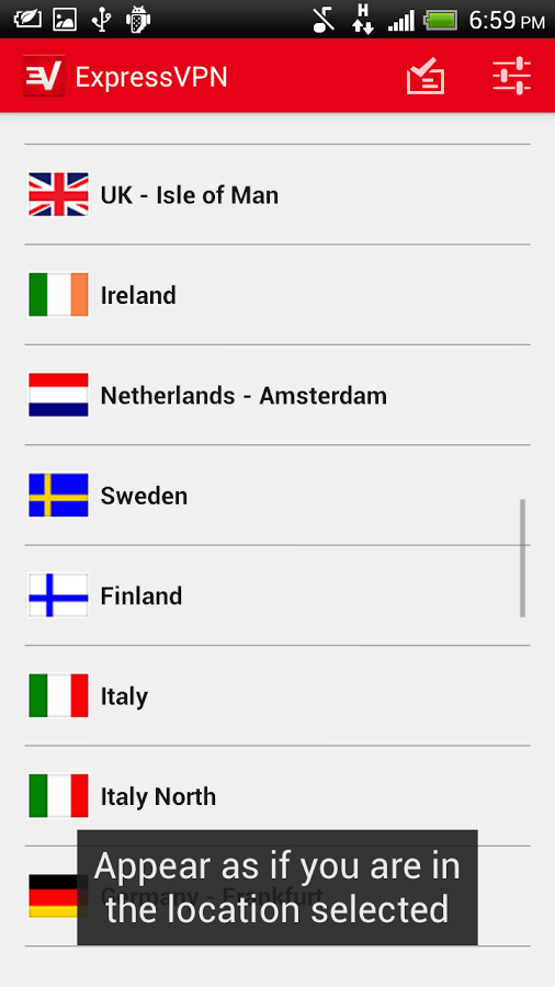 Express vpn location section Android